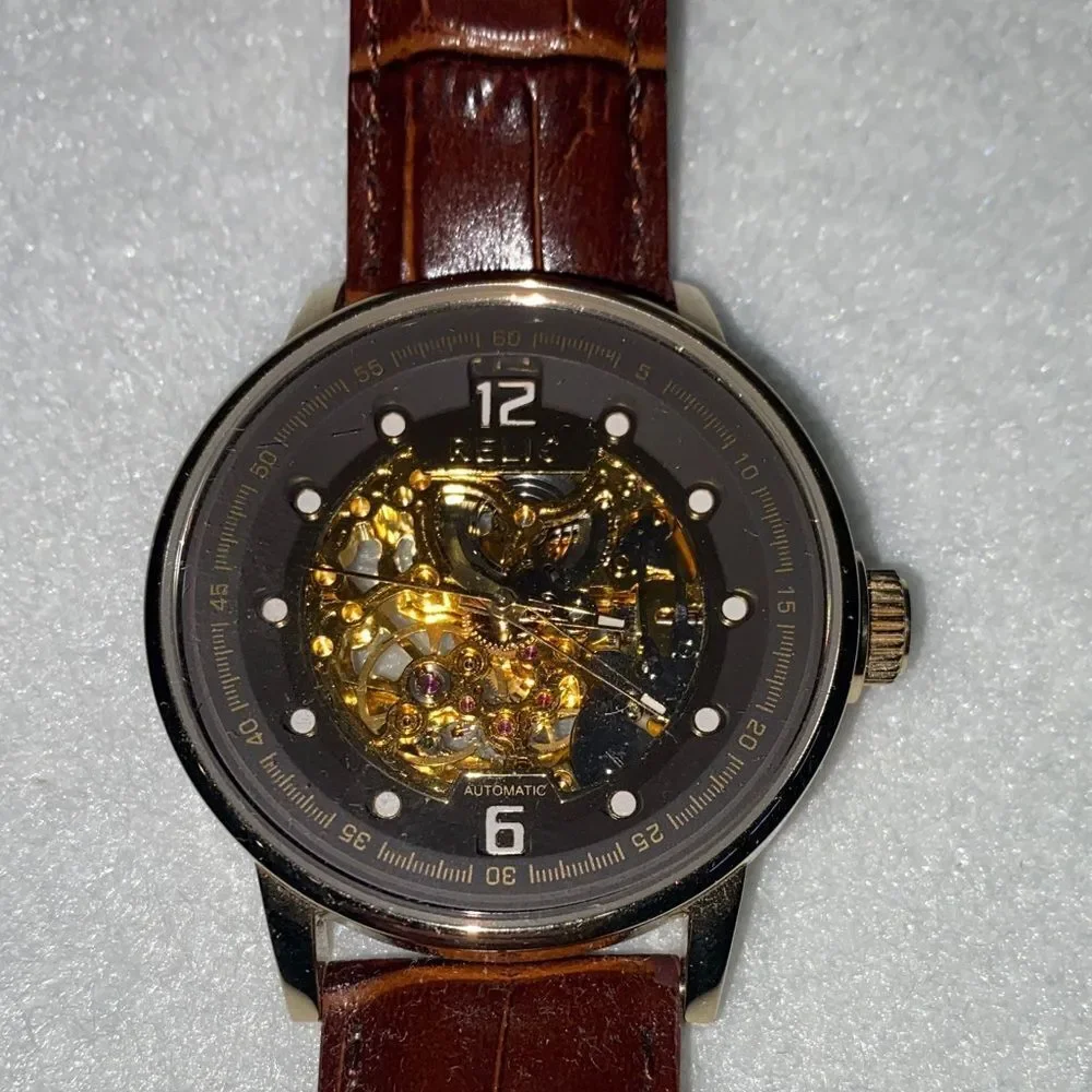 Relic Gold Dial Brown Leather Watch